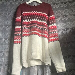 Women's Fair Isle Sweater - Red and White
